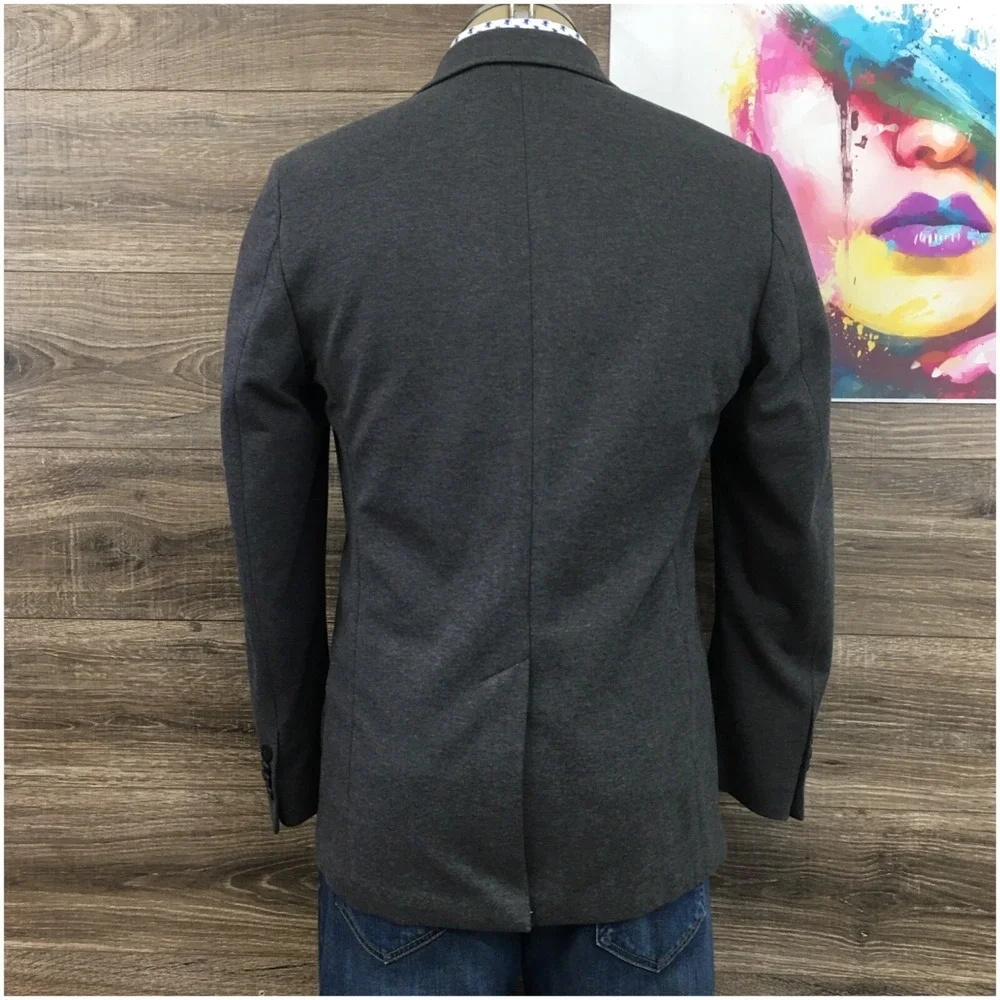 01. ALGO Mens Blazer Sport‎ Coat Casual Jacket Size M (38R) Jersey Gray Suit